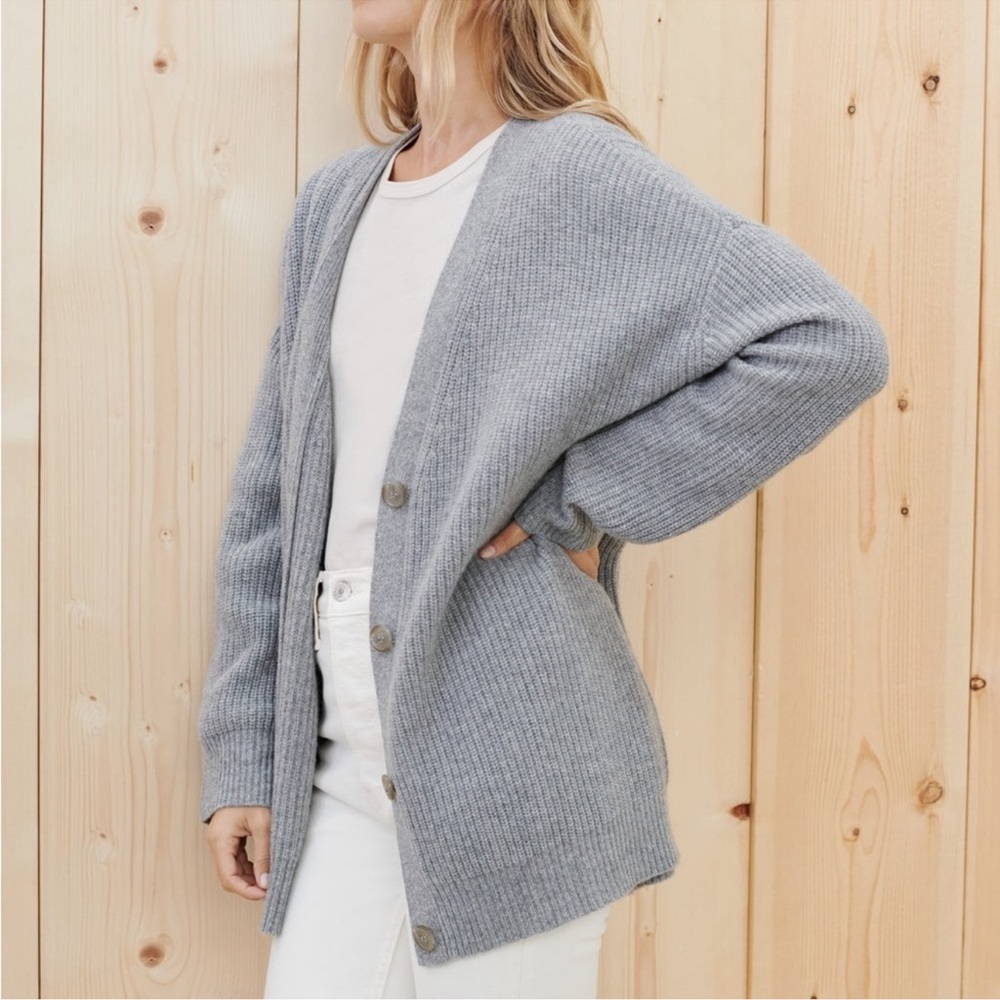 JENNI KAYNE Cashmere Cocoon Cardigan Sweater Heather Grey Oversized  XXS